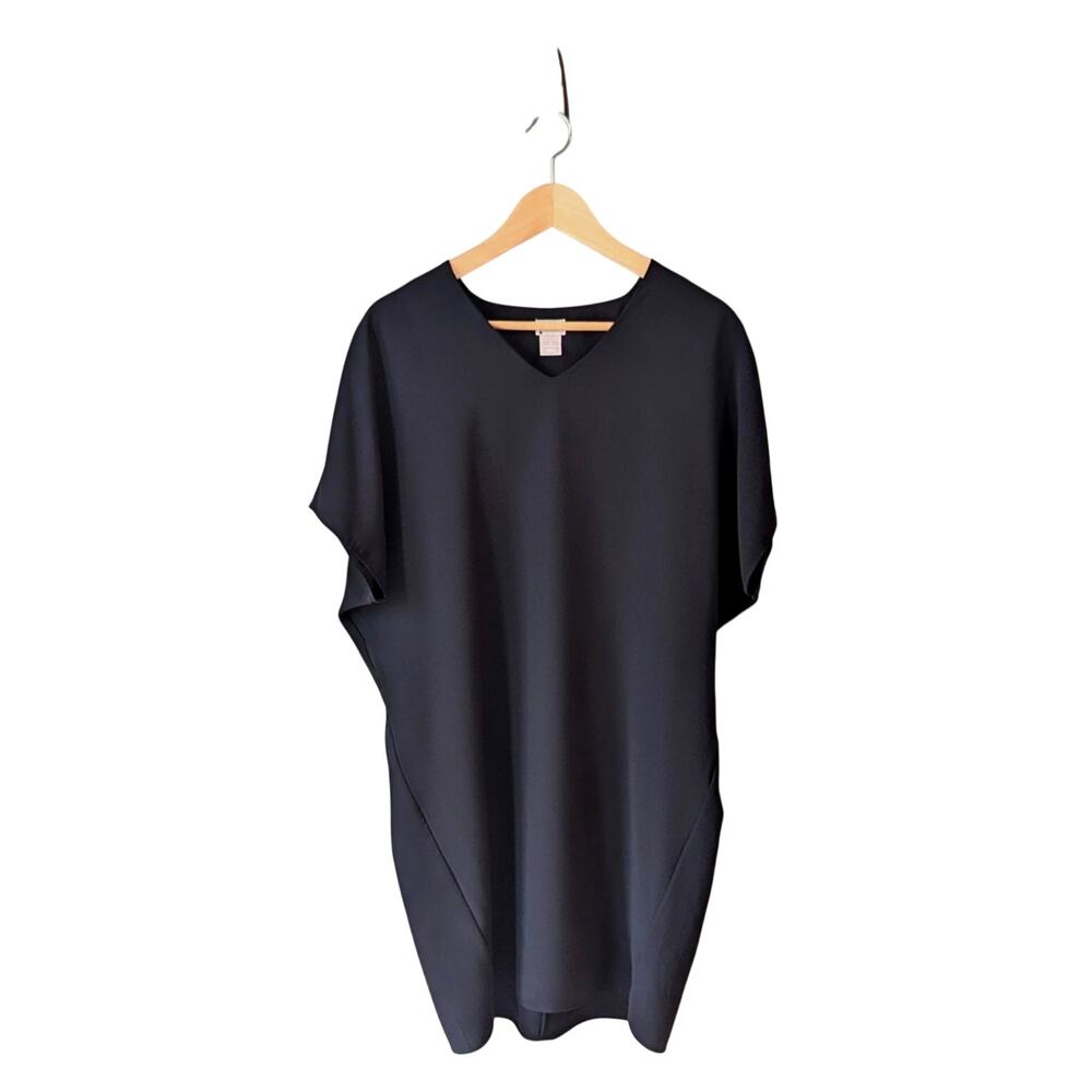 Chicos Shift Dress Small Short Sleeve Swim Cover Up Minimalist Resort Chic Black